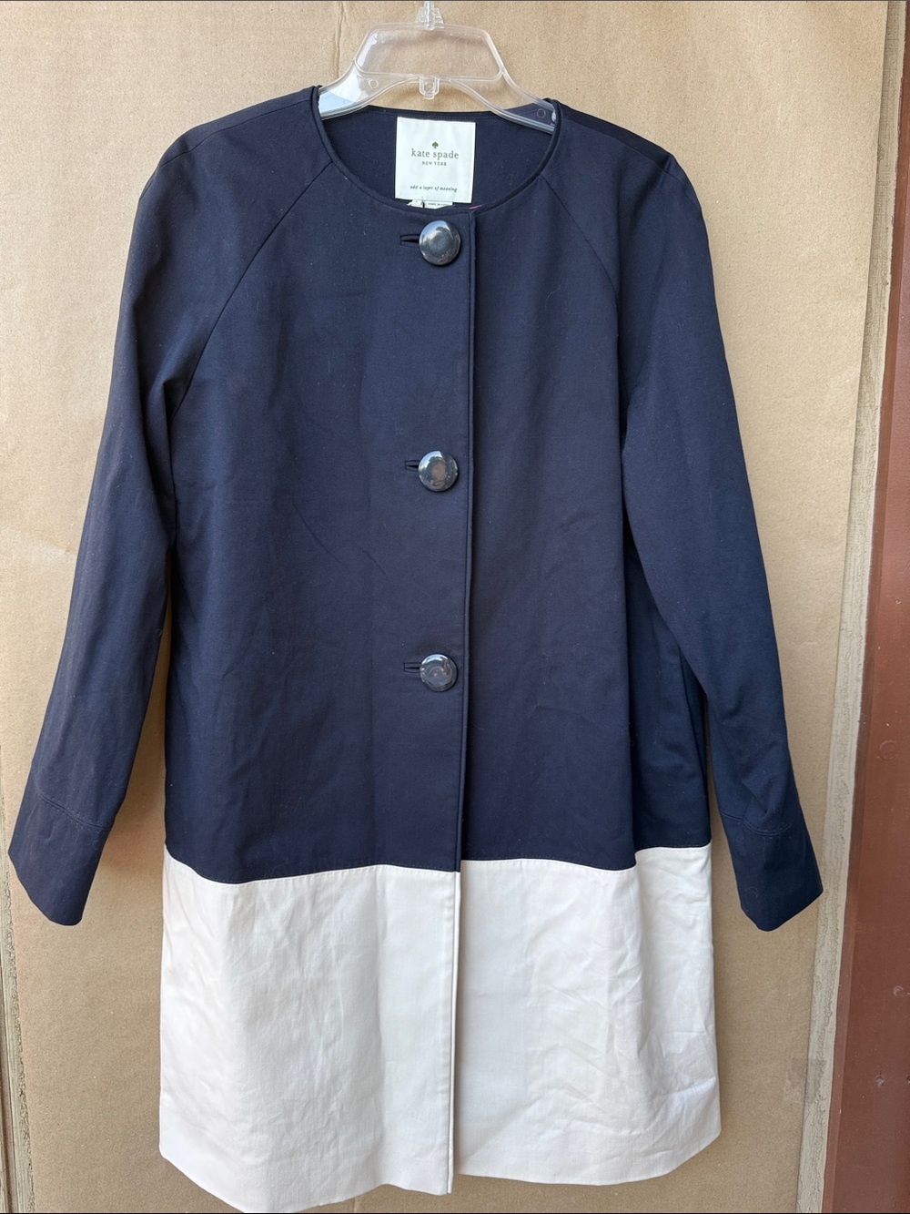 kate spade Navy and Cream Two-Tone Long Trench Coat